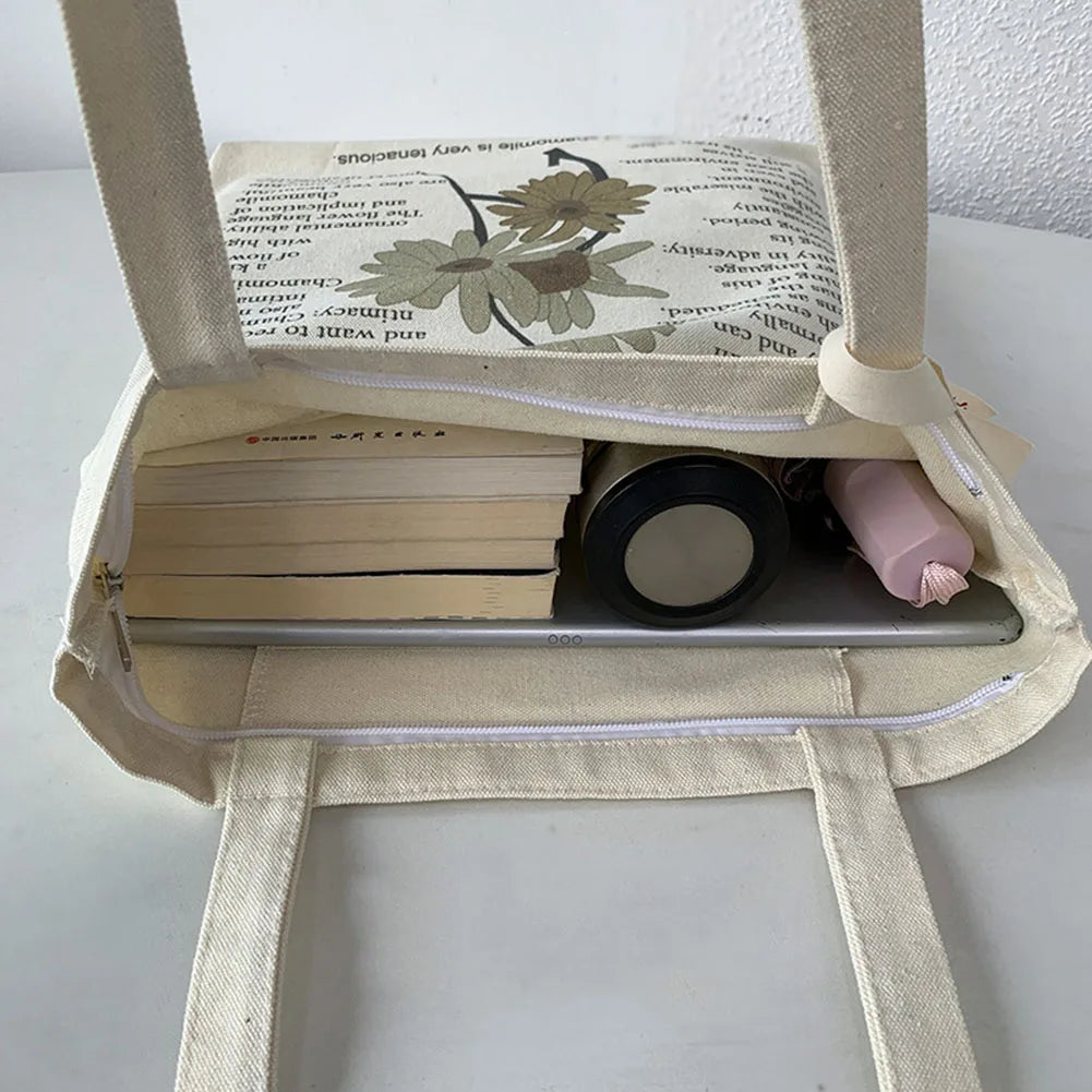 Large Capacity Shopping Shoulder Bags Female Plant Letters Printing Tote Bags