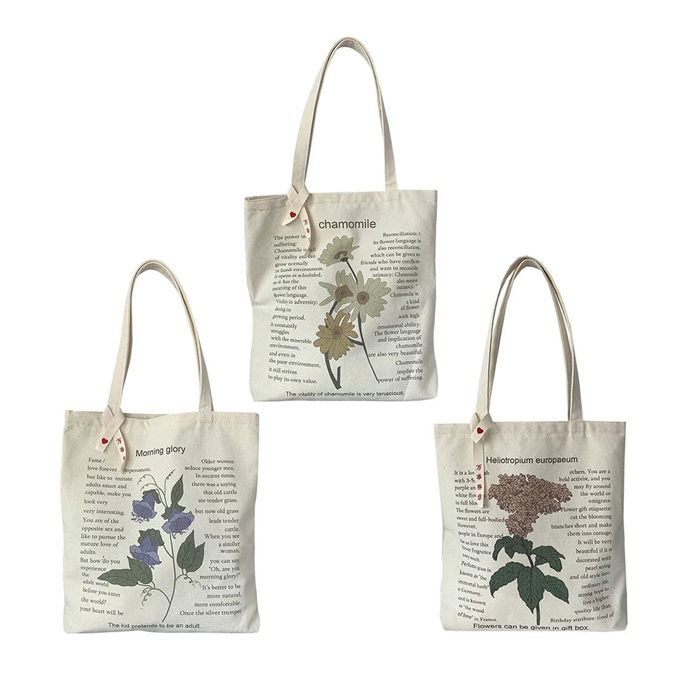Large Capacity Shopping Shoulder Bags Female Plant Letters Printing Tote Bags
