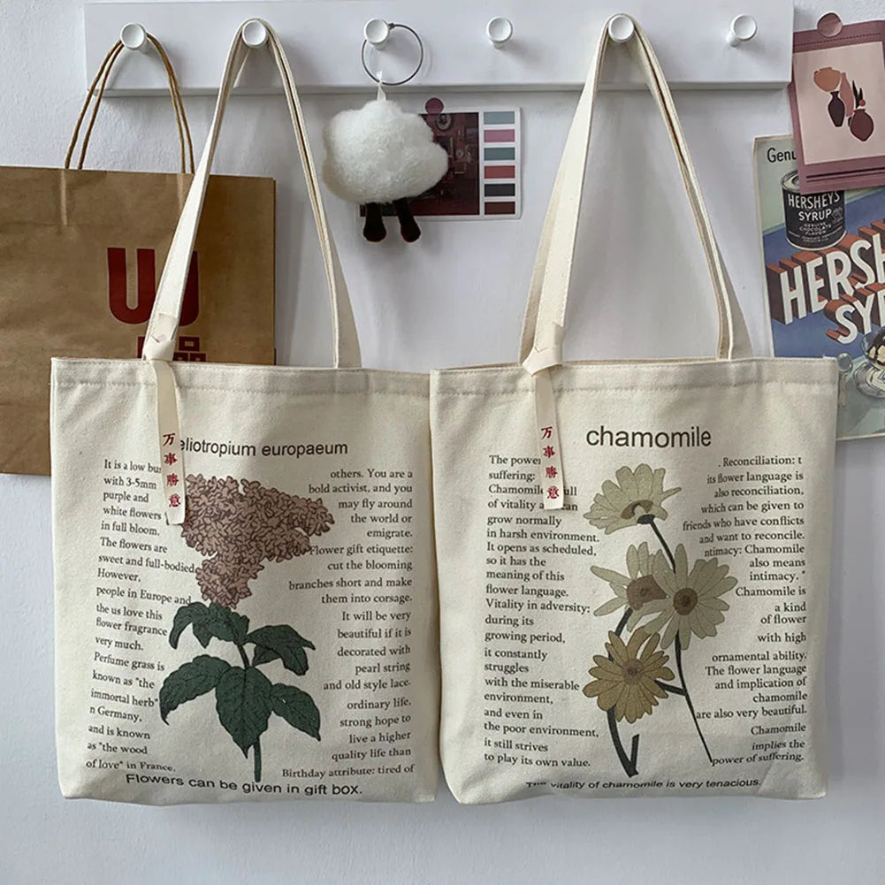 Large Capacity Shopping Shoulder Bags Female Plant Letters Printing Tote Bags