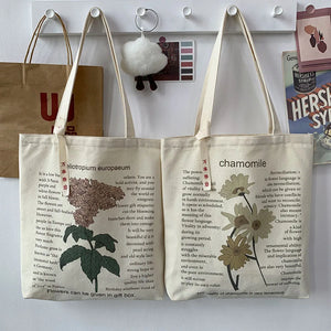 Large Capacity Shopping Shoulder Bags Female Plant Letters Printing Tote Bags