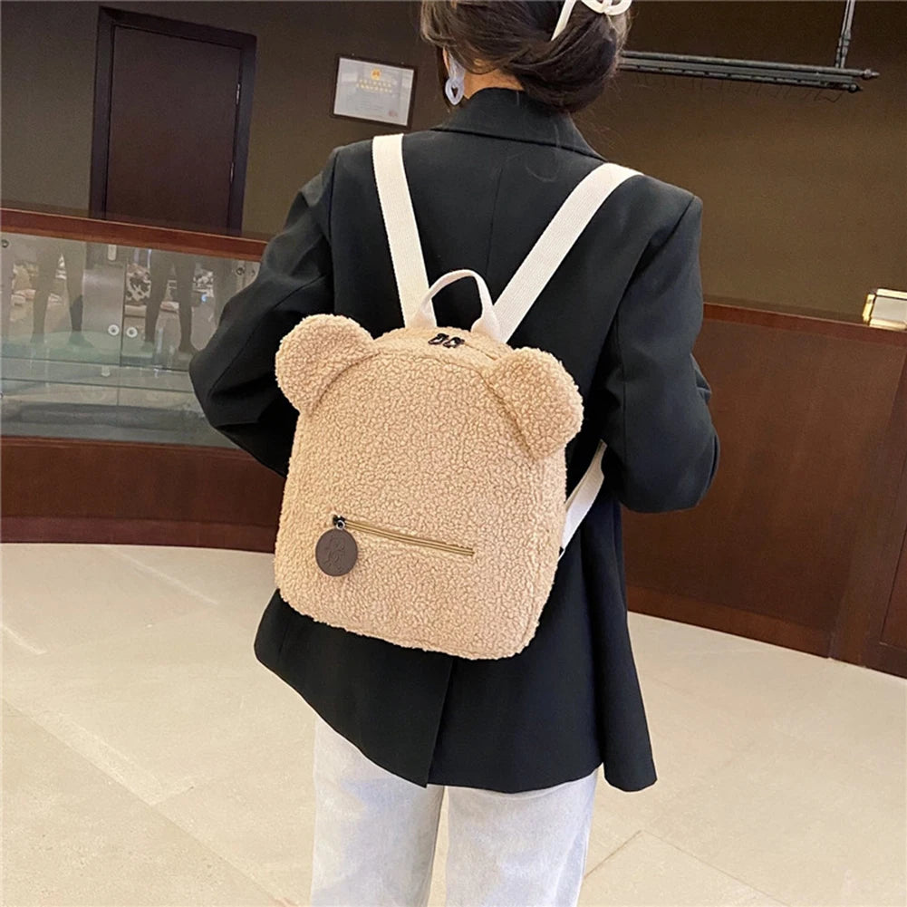 Cartoon Fleece Shoulder Mini Backpack - Autumn Casual Bag