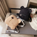 Cartoon Fleece Shoulder Mini Backpack - Autumn Casual Bag