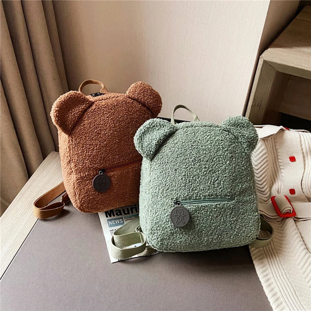 Cartoon Fleece Shoulder Mini Backpack - Autumn Casual Bag