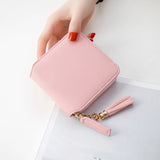 Tassel Drop PU Leather Women Wallet with Zipper Closure