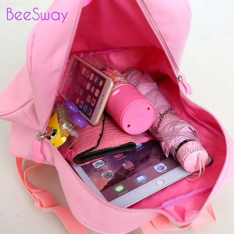 Kids Pink Ballet Backpack Star Shape Girls Dancing Ballerina Print