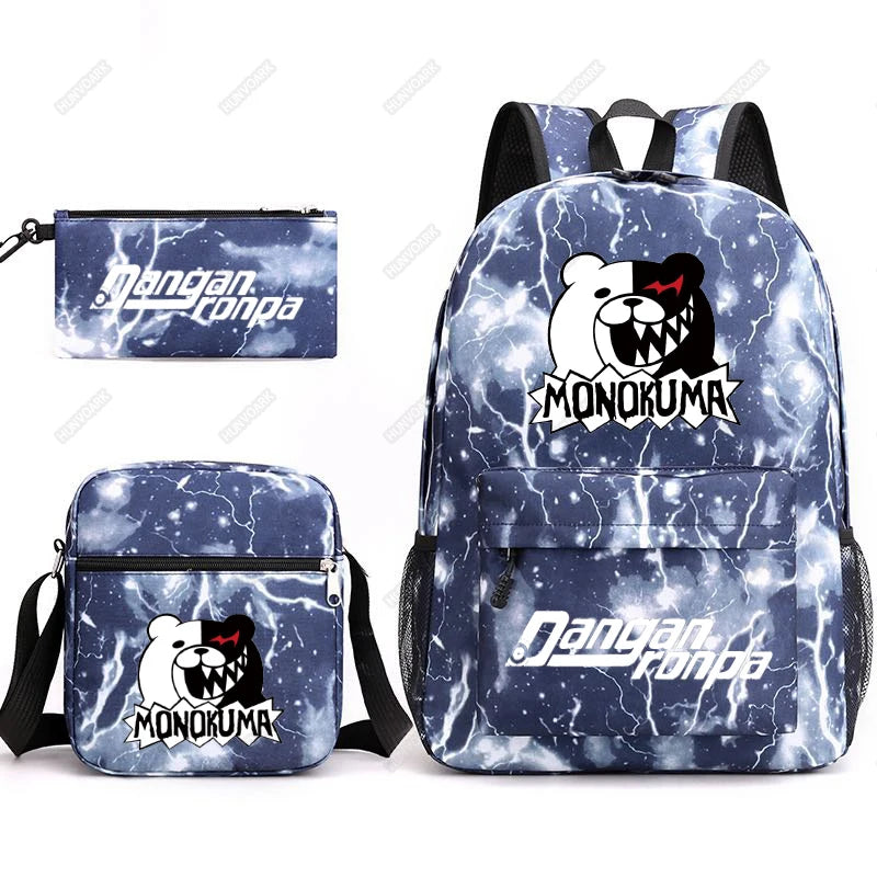 Danganronpa 3pcs Backpack Set Students Rucksack Shoulder Bag Pen Bag