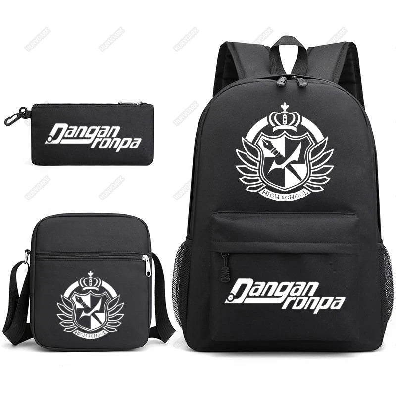 Danganronpa 3pcs Backpack Set Students Rucksack Shoulder Bag Pen Bag