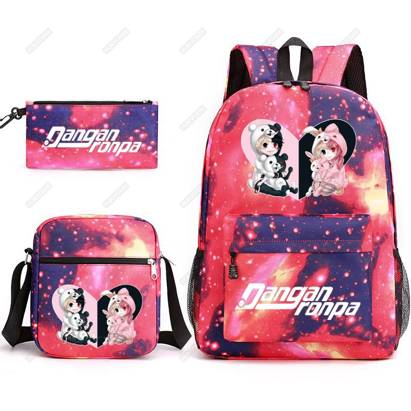 Danganronpa 3pcs Backpack Set Students Rucksack Shoulder Bag Pen Bag