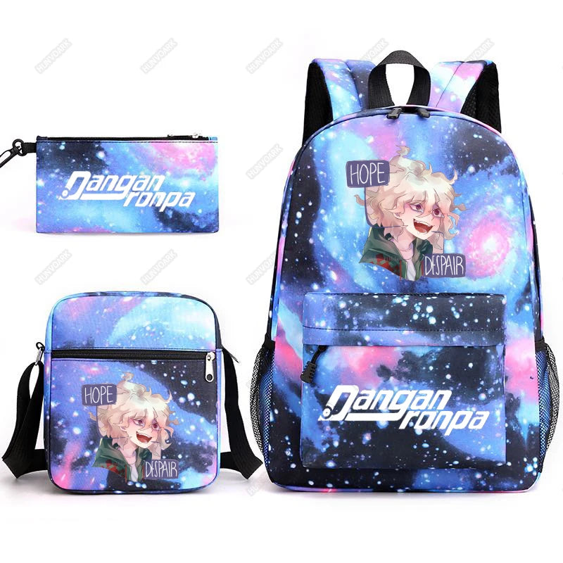 Danganronpa 3pcs Backpack Set Students Rucksack Shoulder Bag Pen Bag