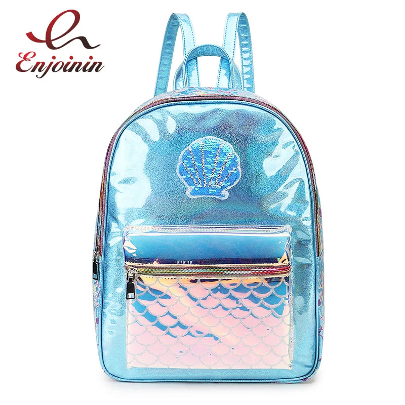 Sequin Cartoon Pattern PVC Backpack - School Travel Shoulder Bag