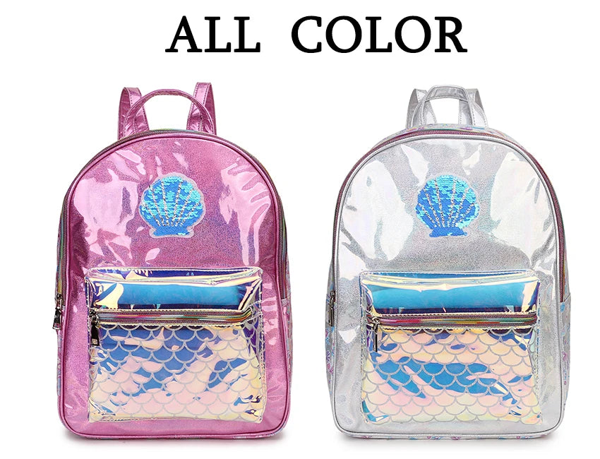Sequin Cartoon Pattern PVC Backpack - School Travel Shoulder Bag