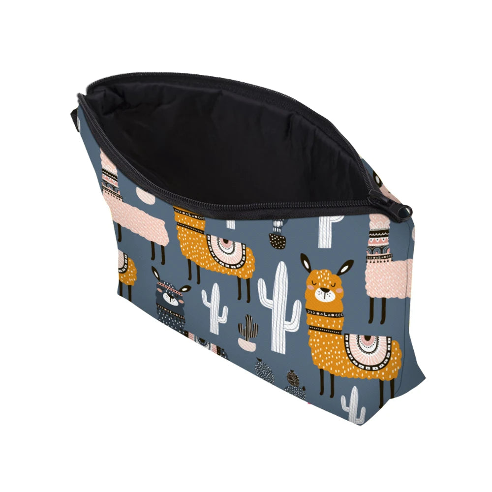 Waterproof Small Makeup Bags Llama Cactus Cosmetic Bag