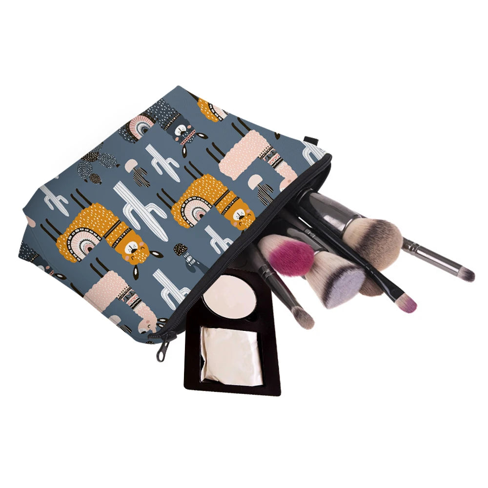 Waterproof Small Makeup Bags Llama Cactus Cosmetic Bag