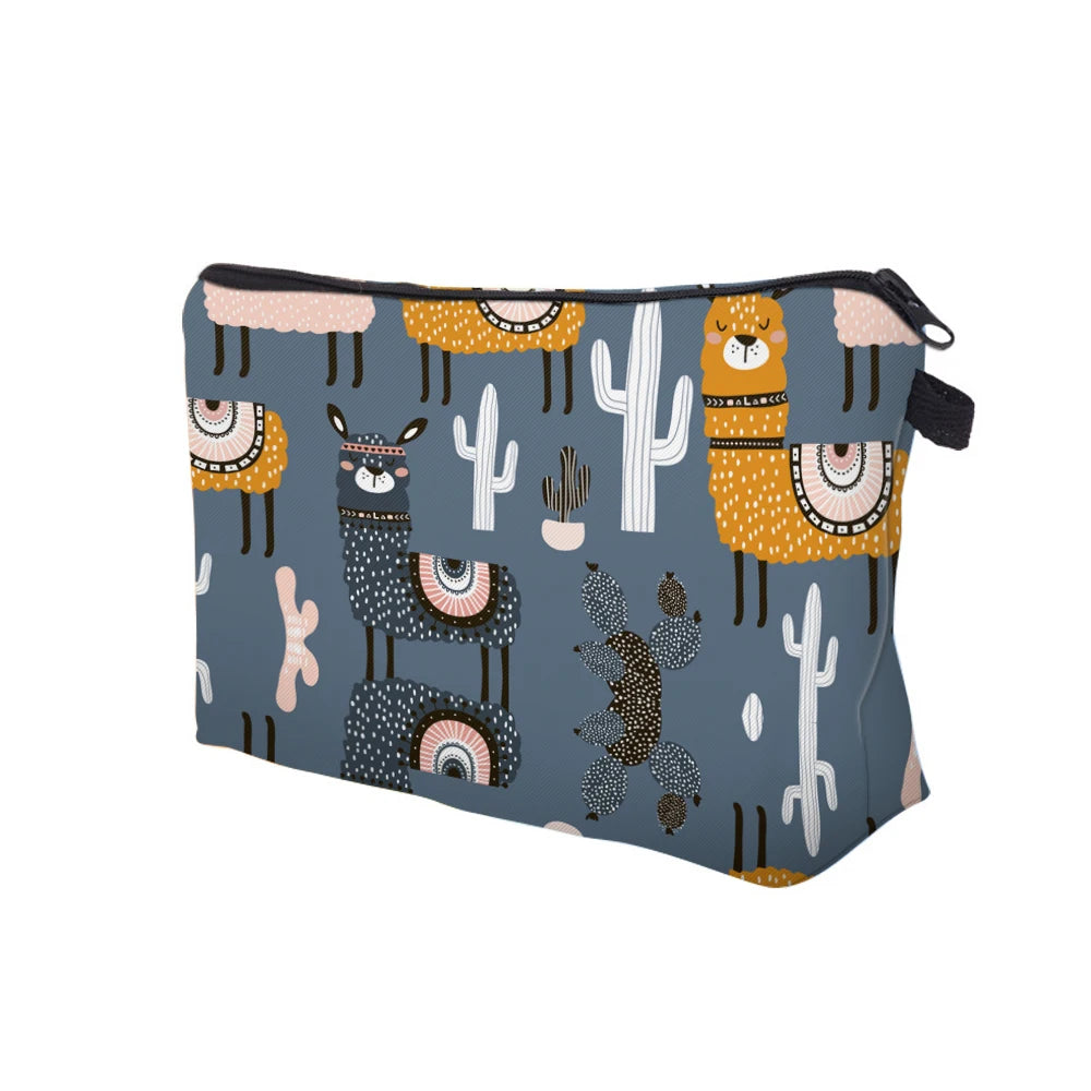 Waterproof Small Makeup Bags Llama Cactus Cosmetic Bag