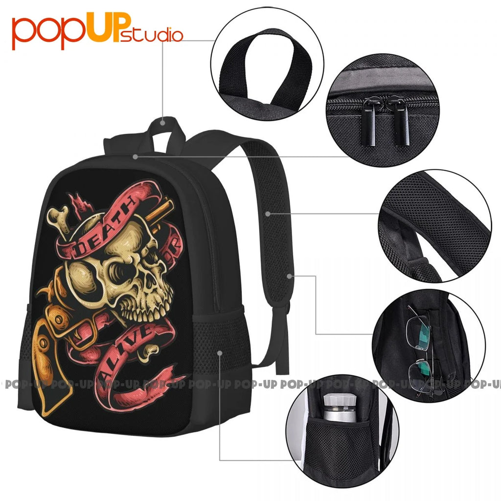 Skullprinted Punk Goth Backpack Large Capacity Schoolbag