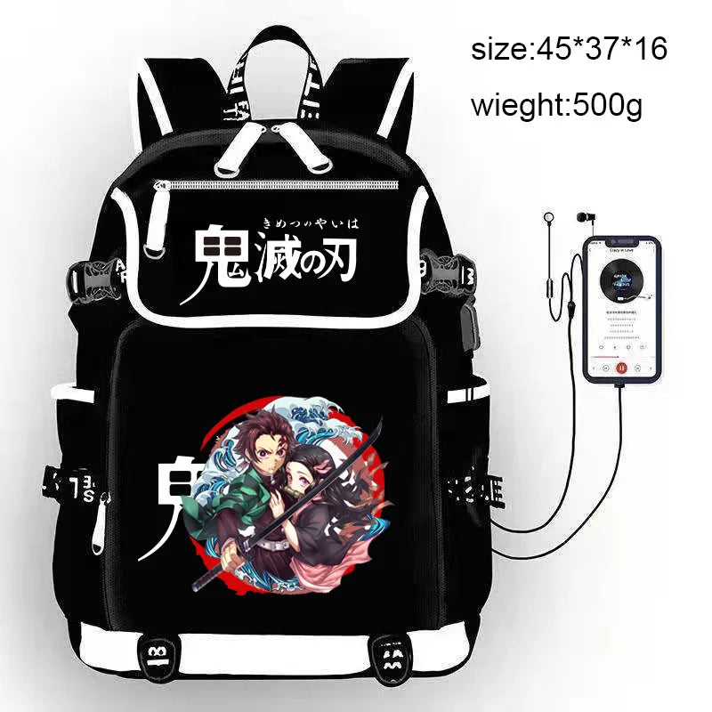 Demon Slayer Backpack Giyuu Kimetsu no Yaiba USB Chargeable School Bags