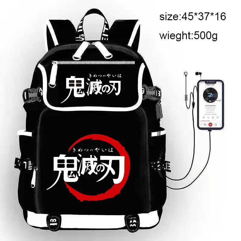Demon Slayer Backpack Giyuu Kimetsu no Yaiba USB Chargeable School Bags