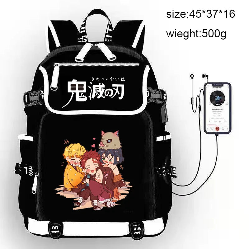 Demon Slayer Backpack Giyuu Kimetsu no Yaiba USB Chargeable School Bags
