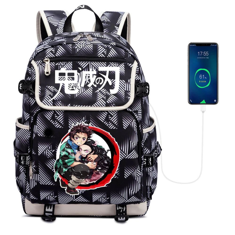Demon Slayer Kimetsu no Yaiba Backpack USB Charging Knapsack Unisex Packsack