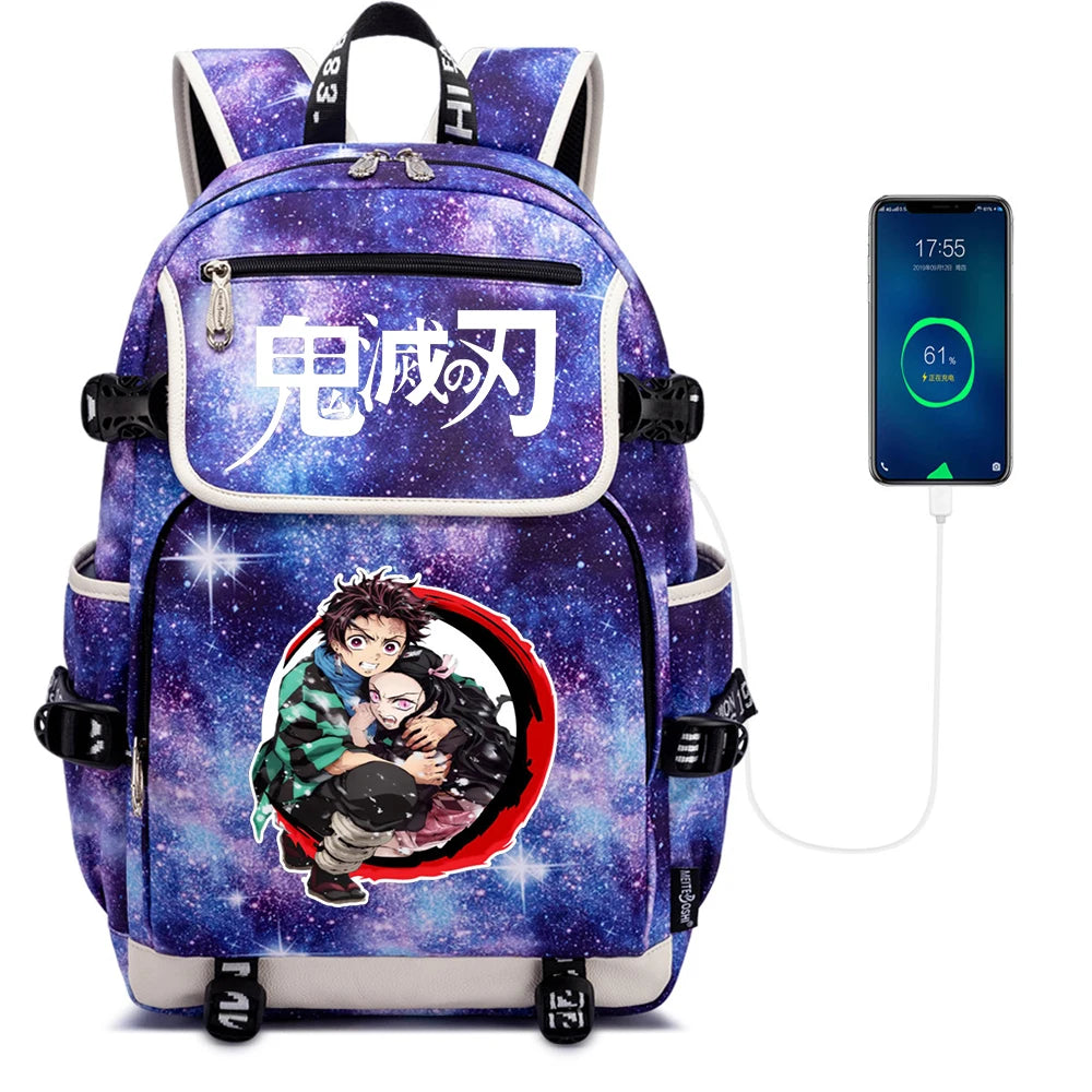 Demon Slayer Kimetsu no Yaiba Backpack USB Charging Knapsack Unisex Packsack