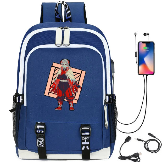 Demon Slayer Print USB Charging Teen Backpack