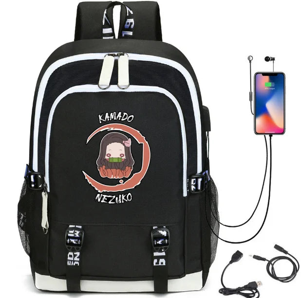 Demon Slayer Print USB Charging Teen Backpack