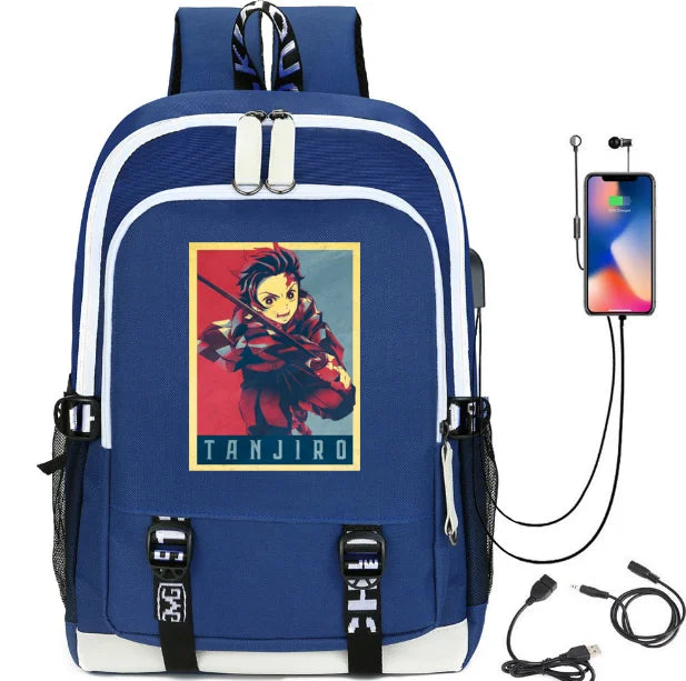 Demon Slayer Print USB Charging Teen Backpack School Bag