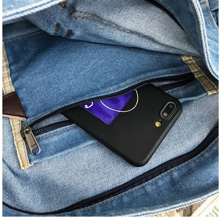 Denim Bag Summer Square Cotton Zipper Shoulder Handbag