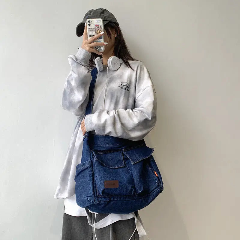 Denim Bag Summer Square Cotton Zipper Shoulder Handbag