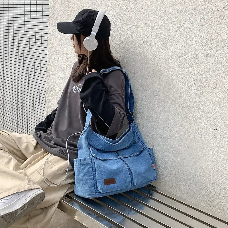 Denim Bag Summer Square Cotton Zipper Shoulder Handbag