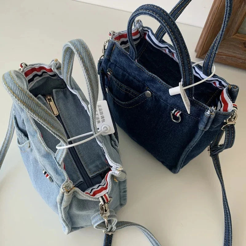 Denim Jeans Shoulder Crossbody Bag Large Capacity Shopping Handbag