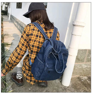 Denim School Backpack Women Travel Bag Preppy Style for Teenage Girls