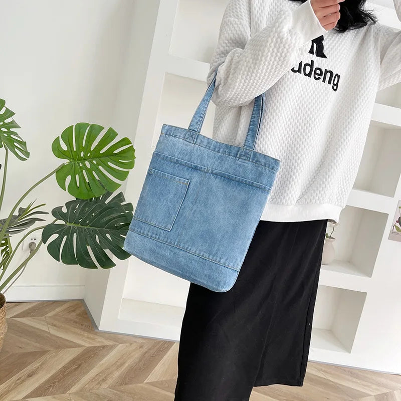 Denim Shoulder Bag Student Class Canvas Handbag Large Capacity