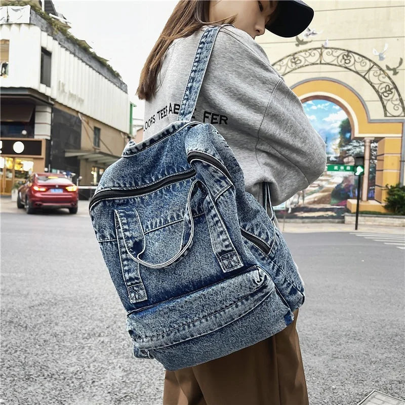 Denim Women Backpack Retro Travel Bagpack Large Capacity