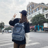 Denim Women Backpack Retro Travel Bagpack Large Capacity