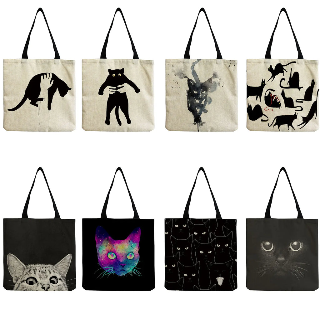 Cat Print Shopper Bag Handbag Eco Reusable Shoulder Bags