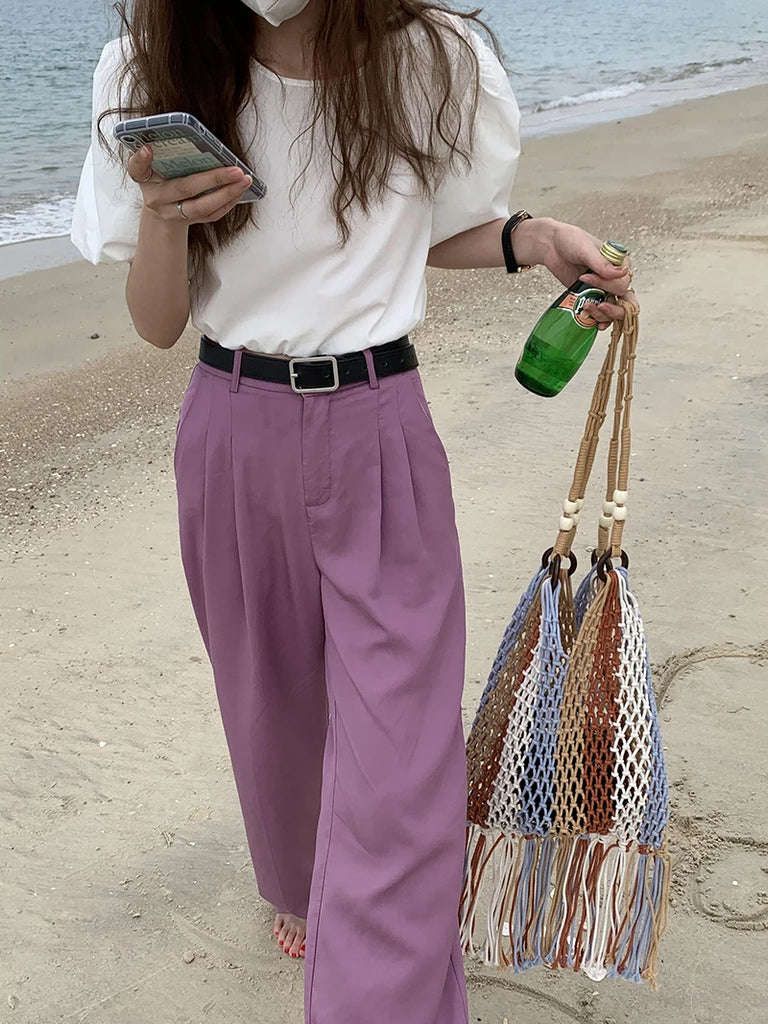 Braided Crochet Net Bag Women Casual Woven Beach Tote Handbag