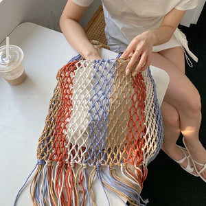 Braided Crochet Net Bag Women Casual Woven Travel Beach Tote Handbag