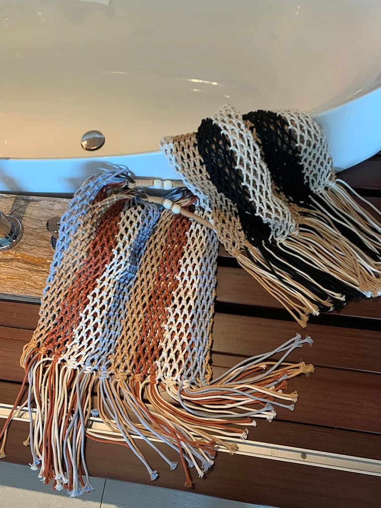 Braided Crochet Net Bag Women Casual Woven Beach Tote Handbag