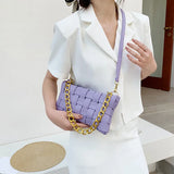 Casual Leather Woven Bag Shoulder Bags Women Chain Crossbody Handle Purses