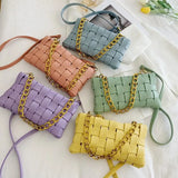 Casual Leather Woven Bag Shoulder Bags Women Chain Crossbody Handle Purses