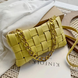 Casual Leather Woven Bag Shoulder Bags Women Chain Crossbody Handle Purses