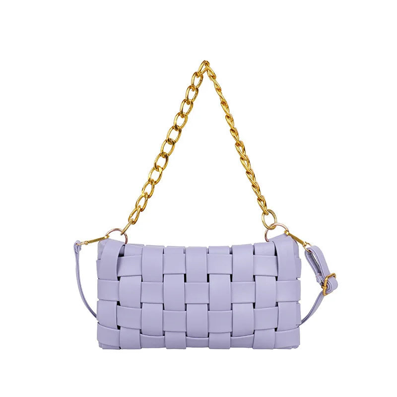Casual Leather Woven Bag Shoulder Bags Women Chain Crossbody Handle Purses