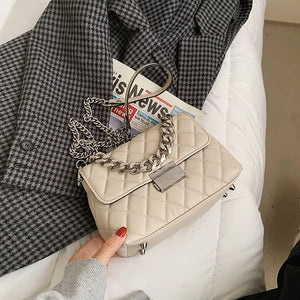 Women's Silver Chain Crossbody Shoulder Bag Flap Handbag