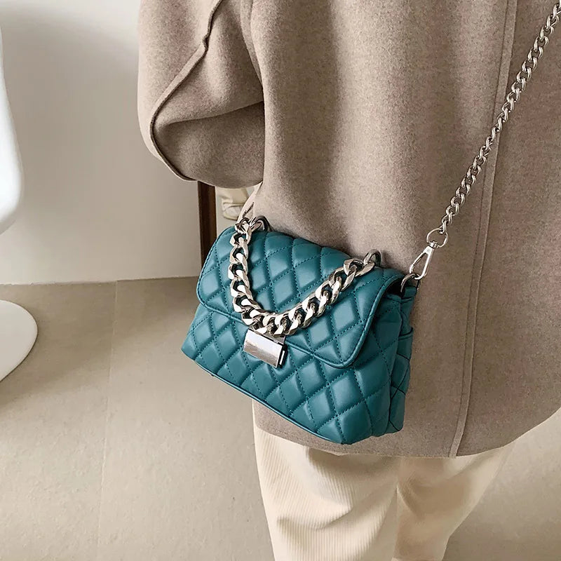 Women's Silver Chain Crossbody Shoulder Bag Flap Handbag