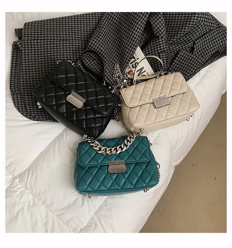 Women's Silver Chain Crossbody Shoulder Bag Flap Handbag