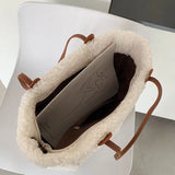 Lambwool Large Shoulder Bag Winter Plush Tote Bag For Women's
