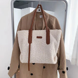 Lambwool Large Shoulder Bag Winter Plush Tote Bag For Women's