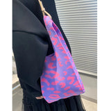 Leopard Crochet Women Handbags Knitting Wrist Bags Shoulder Bag Tote Purse