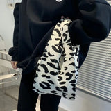 Leopard Crochet Women Handbags Knitting Wrist Bags Shoulder Bag Tote Purse